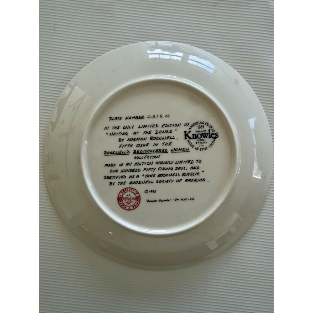 1983 Norman Rockwell Waiting Dance Knowles Collector Plate Limited Edition